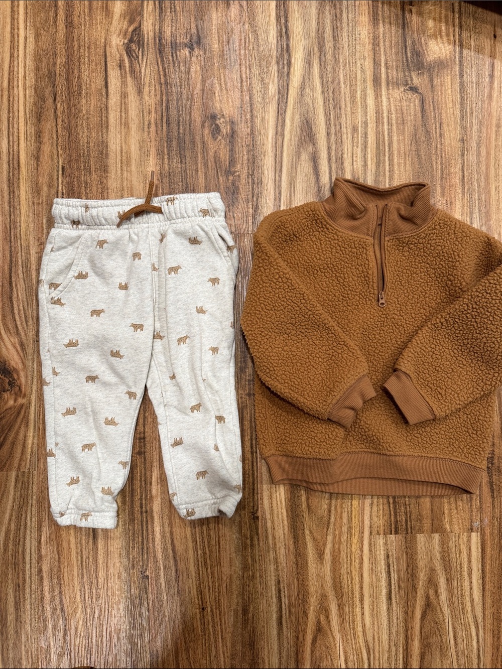 Carter's Brown Sherpa Quarter-Zip with Cream Bear Print Joggers